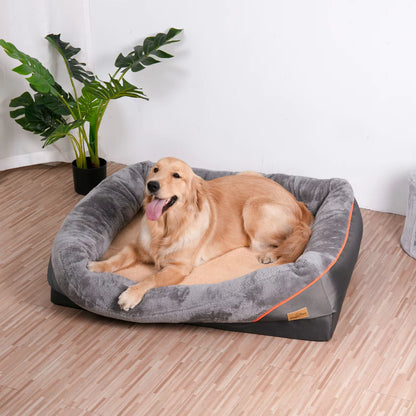 Luxurious Orthopedic Foam Dog Bed with Cotton-Padded Bolster - Super Soft, Waterproof, and Washable for Ultimate Comfort