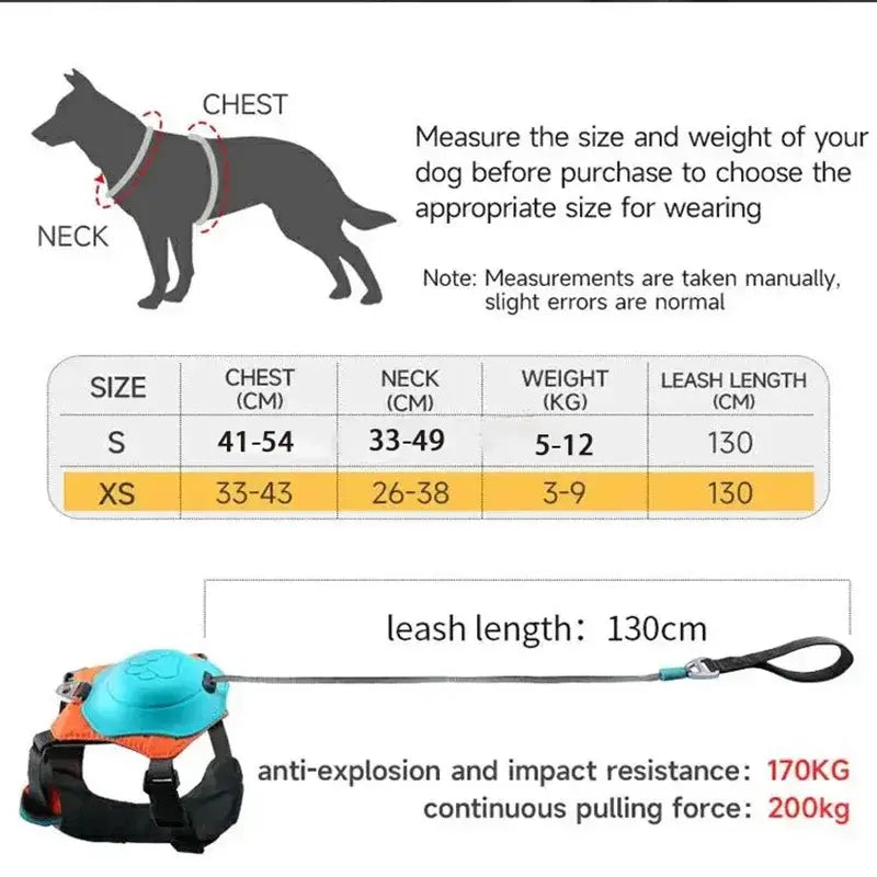 Dog Harness and Retractable Leash Set (Xtra Small- Small)